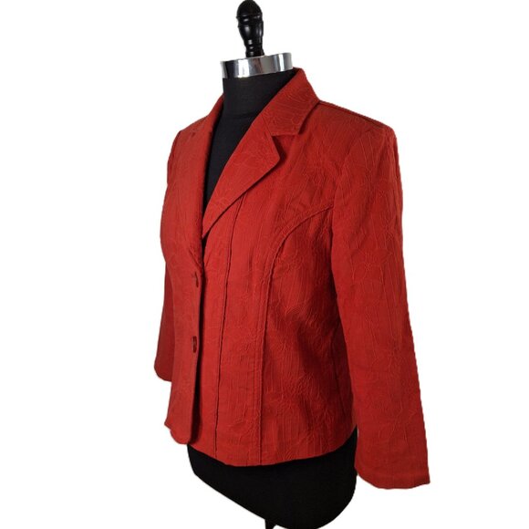 Womens Laura Petites Cotton Jacquard Cropped Blazer Red Suit Jacket Sz 10 - Picture 5 of 15